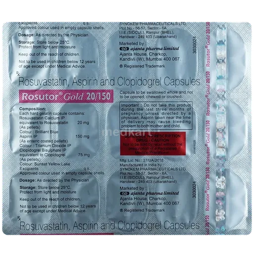 rosutor gold 20/150mg capsule 15's